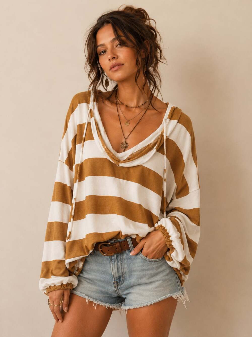 Aerie Striped Hooded Pullover Sweatshirt Size S